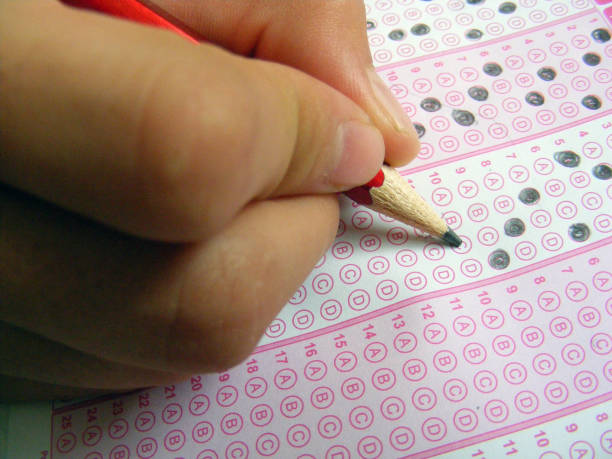 istock Question marking on optical examination paper, optical examination paper pictures 642253860
