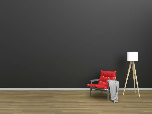istock Living Modern Red-Black minimal style / Chairs cloth and lamp 642261782