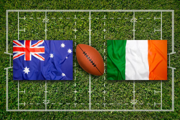 istock Australia vs. Ireland flags on rugby field 642276062