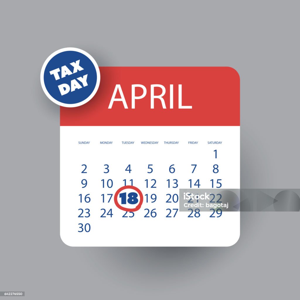 US Tax Day Icon - Calendar Design Template 2017 US Tax Deadline Calendar Concept Template Creative Design in Freely Scalable and Editable Vector Format April stock vector