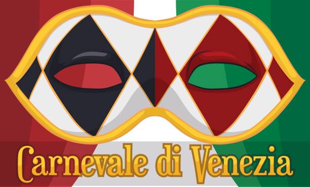 ヴェネツィアのカーニバルとイタリア国旗の象徴的な道化師コロンビーナ マスク - jester harlequin venice carnival mask点のイラスト素材／クリップアート素材／マンガ素�材／アイコン素材