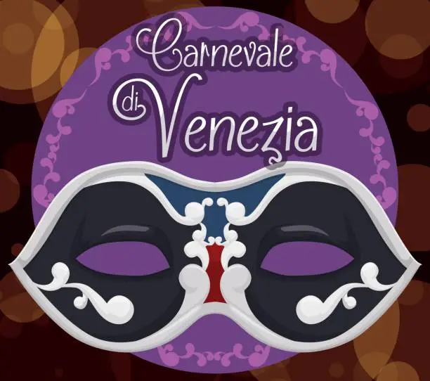 Vector illustration of Elegant Colombina Mask over a Bokeh Background for Venice Carnival