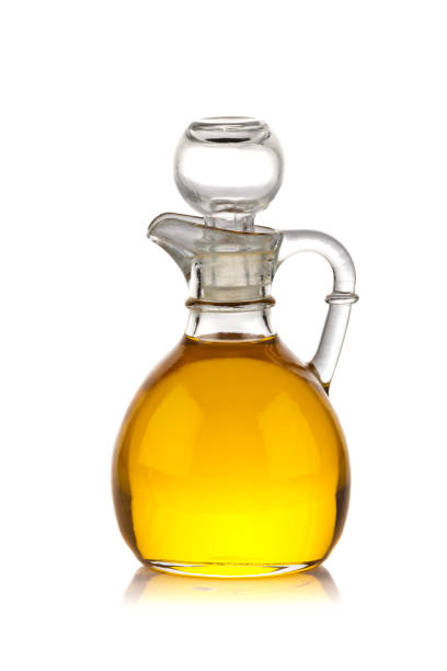 istock Olive oil bottle isolated on white background 642314890