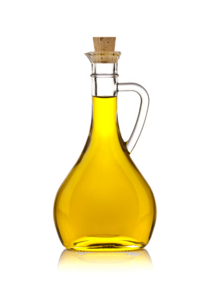 istock Olive oil bottle isolated on white background 642314916