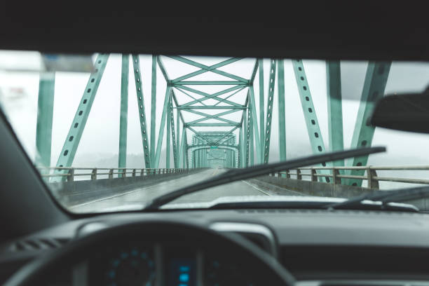 Driver's point of view on large bridge near Astoria, Oregon stock photo
