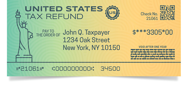 Tax refund check document concept illustration.