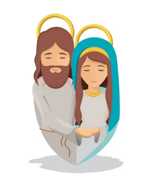 Vector illustration of Mary and jesus cartoon design