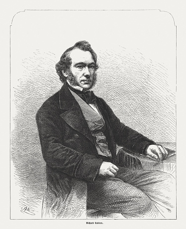 Richard Cobden (1804 - 1865), British manufacturer and leading figure of Manchester liberalism and the free trade movement. Wood engraving, published in 1865.
