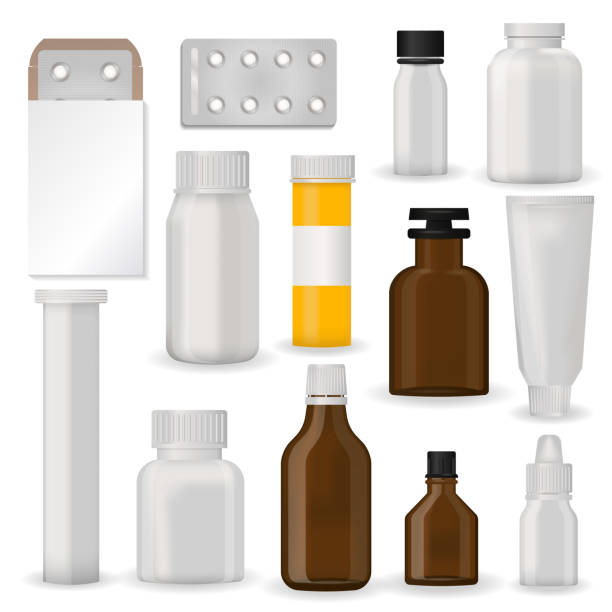istock Bottle pack template mockup blank pharmaceutical blister of pills and capsules tube container for drugs clean plastic packaging for medication vector illustration 642373178