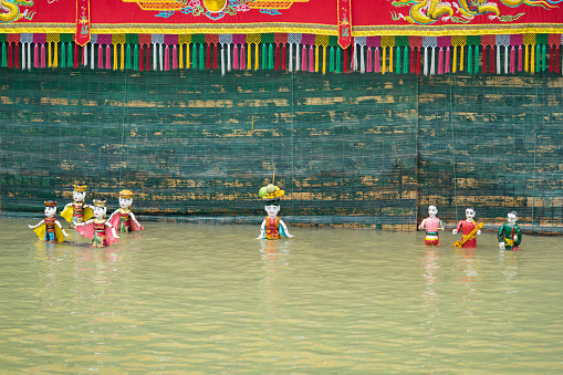 Hanoi, Vietnam - Sep 20, 2015: Common Vietnamese water puppetry state in Dao Thuc village