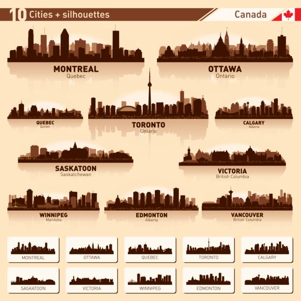 skyline der stadt set 10 vector silhouetten von kanada #1 - toronto stock-grafiken, -clipart, -cartoons und -symbole