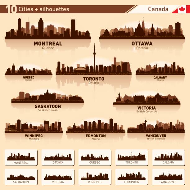 도시 스카이 라인 설정 캐나다 # 1의 10 벡터 실루엣 - saskatoon saskatchewan canada downtown district stock illustrations