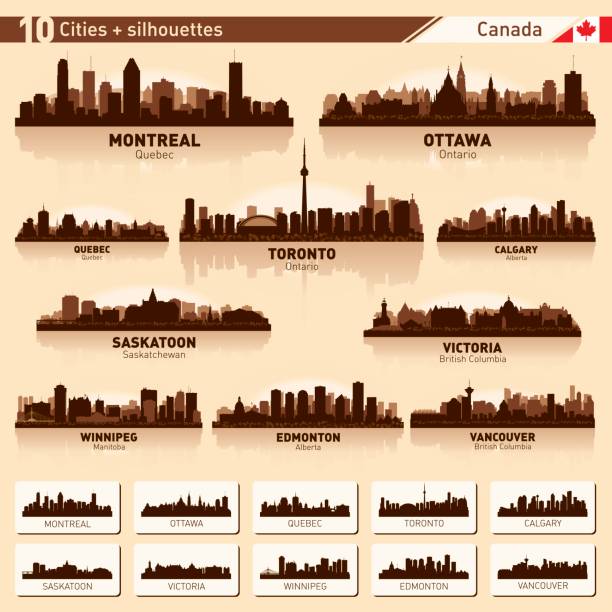 panoramę miasta zestaw 10 wektorowych sylwetek kanada #1 - toronto obrazy stock illustrations