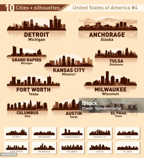 City Skyline Set 10 City Silhouettes Of Usa 4 Stock Illustration - Download Image Now - Urban Skyline, Kansas City - Missouri, Milwaukee - Wisconsin