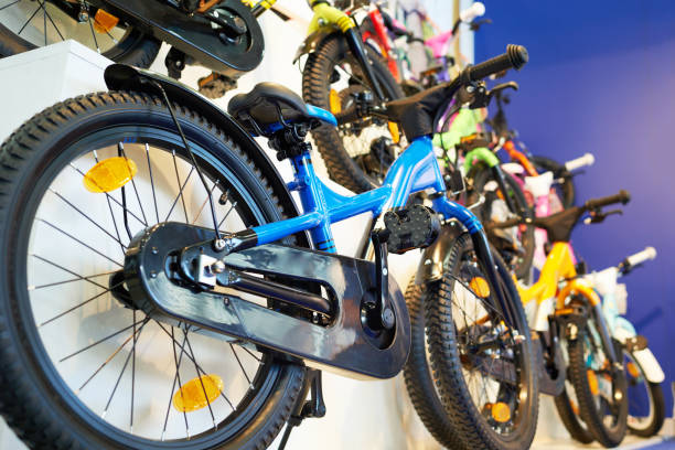 istock Children's bikes in storefront in the store 642431636