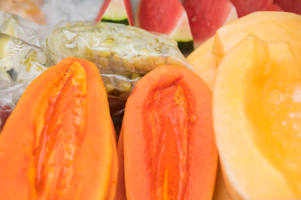 istock Tropical fruits. Papaya slides 642441588