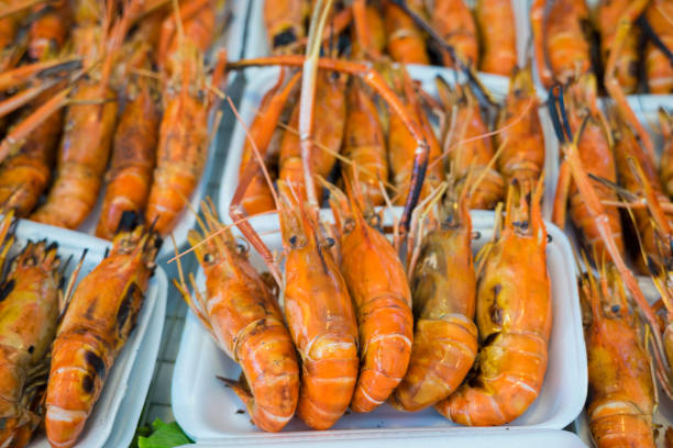 Steamed shrimps. Asian food