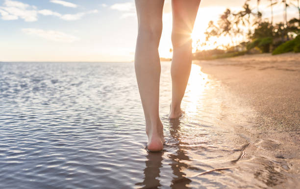 pasear por la playa - one person beautiful barefoot beach fotografías e imágenes de stock