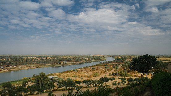 View to Euphrates river from former Saddam Hussein palace, Hillah, Babyl, Iraq