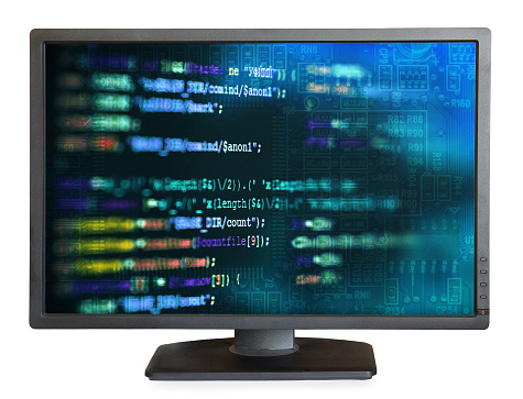 Computer Program Display Picture Computer Monitor Isolated On White Background With Software Programming ...