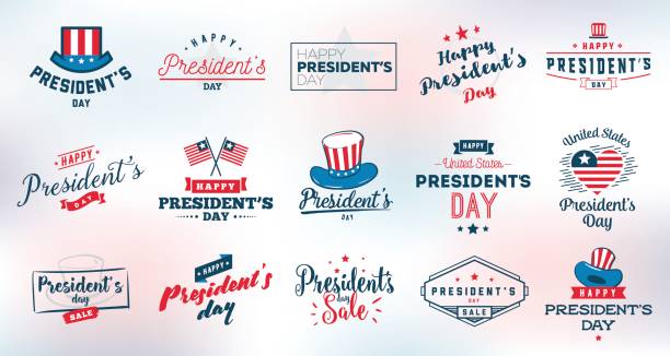ilustraciones, imágenes clip art, dibujos animados e iconos de stock de tipografía de vector día presidentes. - presidents day