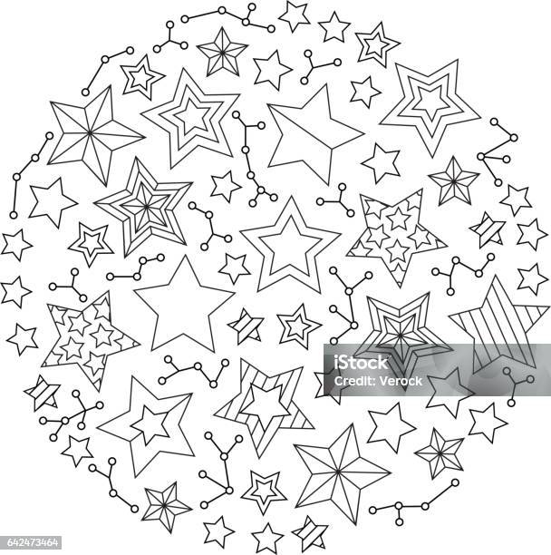 Graphic Round Mandala With Stars Stock Illustration - Download Image Now - Abstract, Art, Constellation