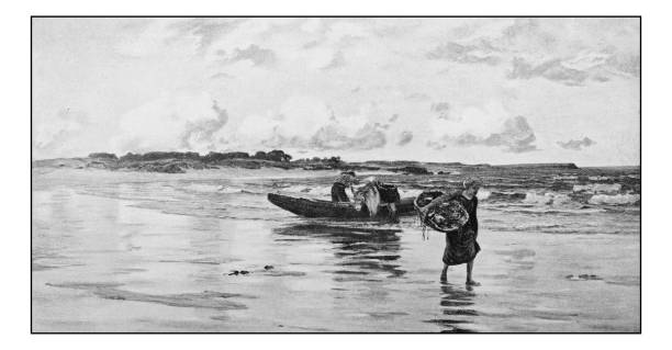 istock Antique photo of paintings: Seascape 642476654