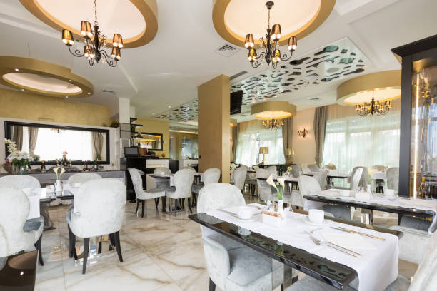 istock Interior of a modern luxury hotel restaurant 642477078