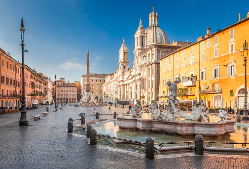 Navona square, Rome. On the foreground the Neptune fountain by Bernini