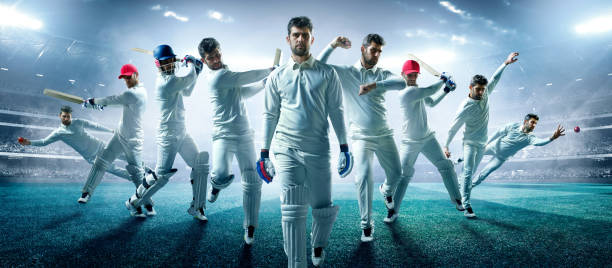 Cricket: The game moment Different cricket roles and positions in one image. batsman photos stock pictures, royalty-free photos & images