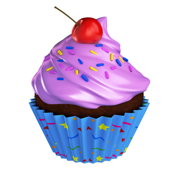 istock Cupcake with pink frosting cherry and sprinkles 642540142