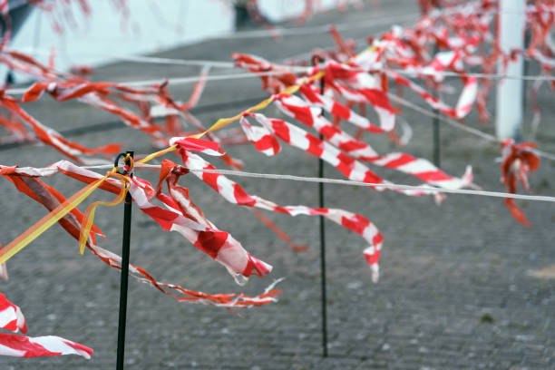 istock Barrier tape of plastic with red and white stripes 642550838