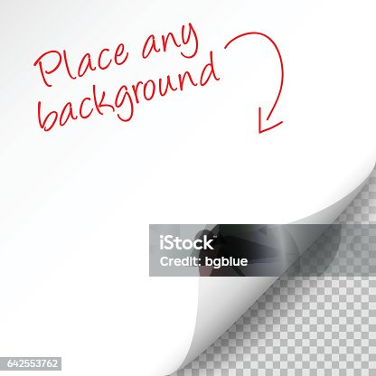 istock Curled page with shadow on blank sheet of paper 642553762
