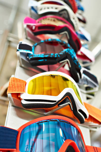 istock Ski goggles mask on stand in shop 642570604