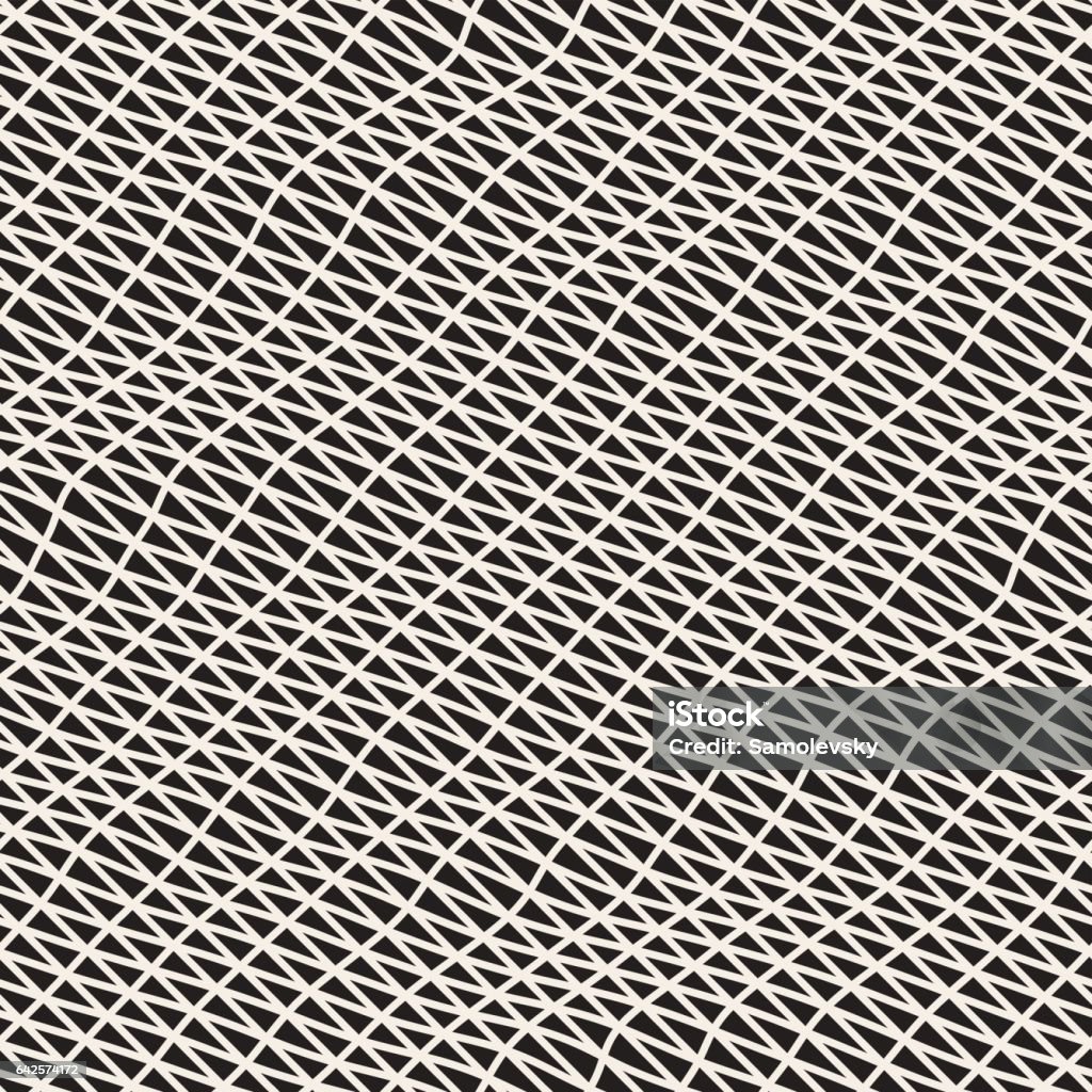 Hand Drawn Triangle Waves Vector Seamless Black And White Pattern Stock ...