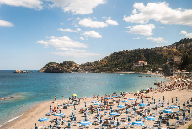 Beach near Taormina (Sicily) during the summer stock photo
