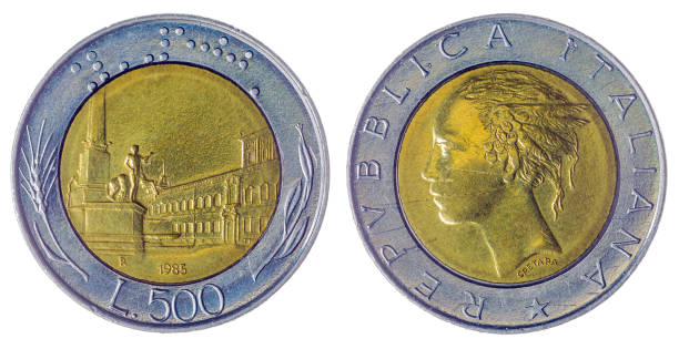 500 lire 1985 coin isolated on white background, Italy