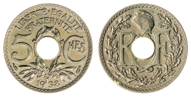 istock 5 centimes 1938 coin isolated on white background, France 642595162