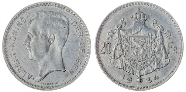 istock 20 francs 1934 coin isolated on white background, Belgium 642595192