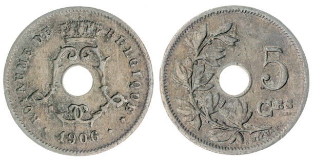 5 centimes 1906 coin isolated on white background, Belgium