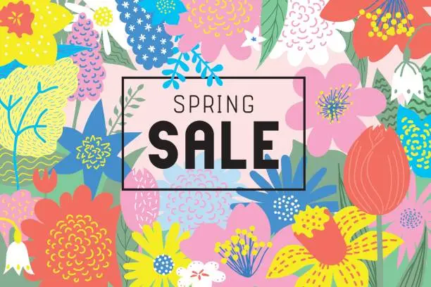 Vector illustration of Spring sale flowers blooming