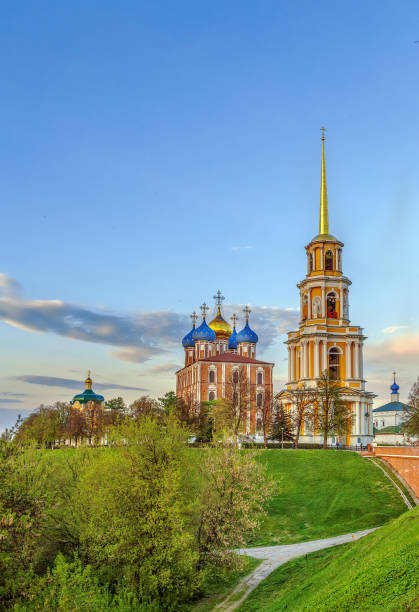 view of Ryazan Kremlin from  embankment of Trubezh river, Russia