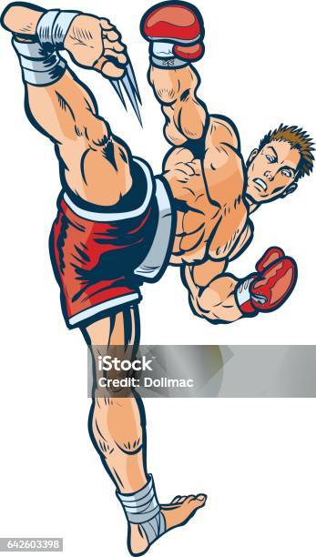 Kickboxer Executing High Side Kick Vector Illustration Stock Illustration - Download Image Now