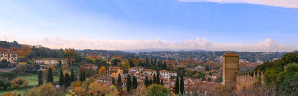 Italy. Florence. Panoramic view from Giardino Bardini. Florence is the ancient city of the Italian region of Tuscany and of the Metropolitan City of Florence, on the banks of the River Arno.