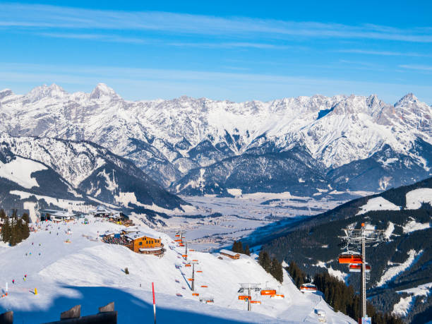 istock Mountain ski resort on sunny day, Leogang, Austrian Alps, Europe 642619610