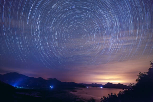 istock Startrails north pole tracks in the sky 642629210