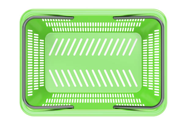 Green shopping basket top view, 3D rendering isolated on white background