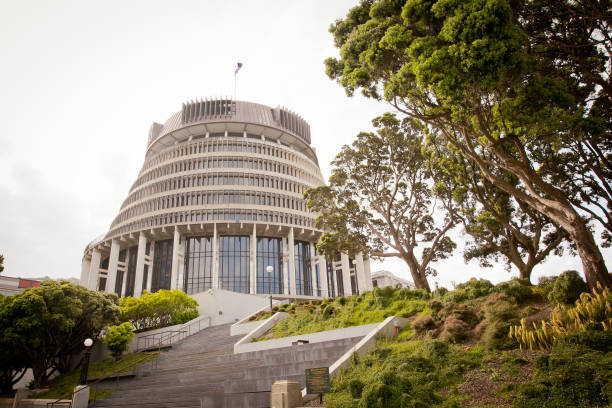 The Beehive Wellington. New Zealand Government Parliament Building stock photo