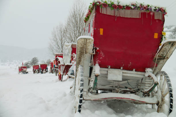 fayton sous la neige - abant - bolu - turquie - snow car winter road photos et images de collection