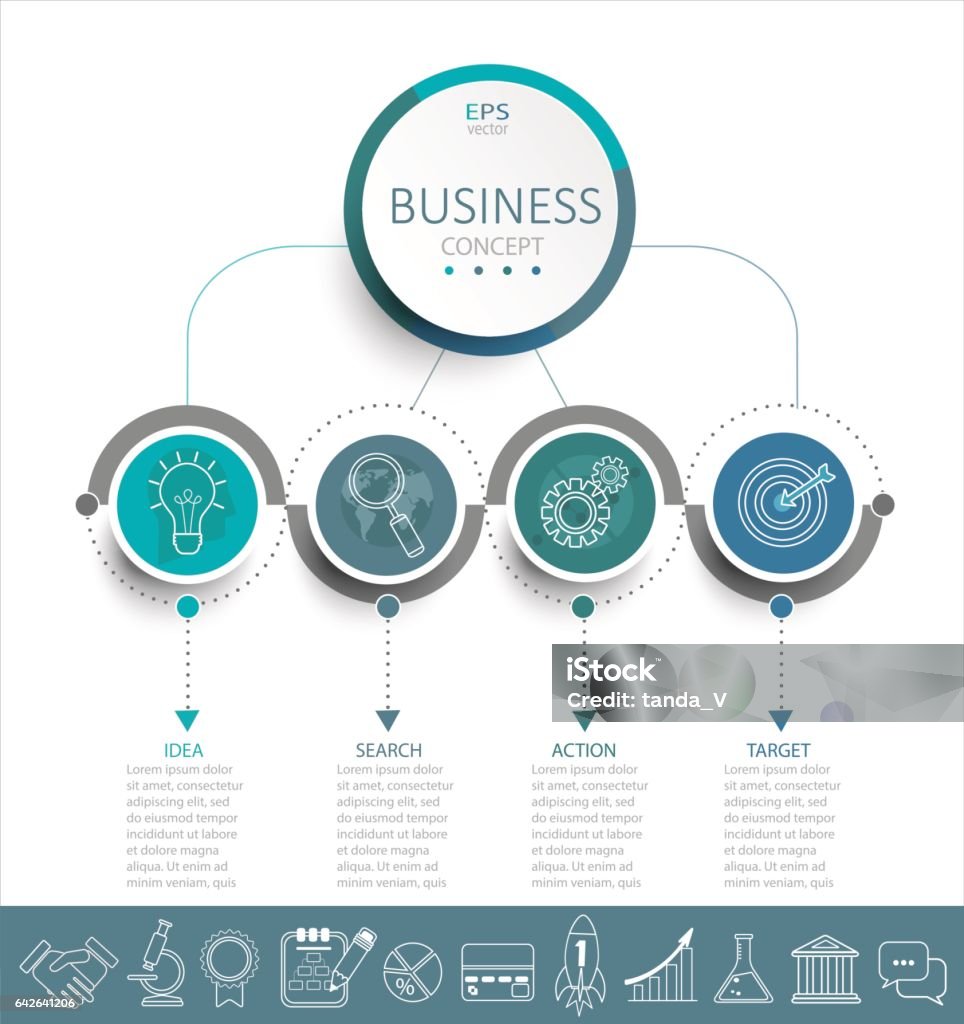 Infographic template with 3D circles paper label. Vector illustration infographic template with 3D circles paper label, business template for presentation. Creative concept for infographic, diagram, flowchart, workflow layout. Line business icon set. Infographic stock vector